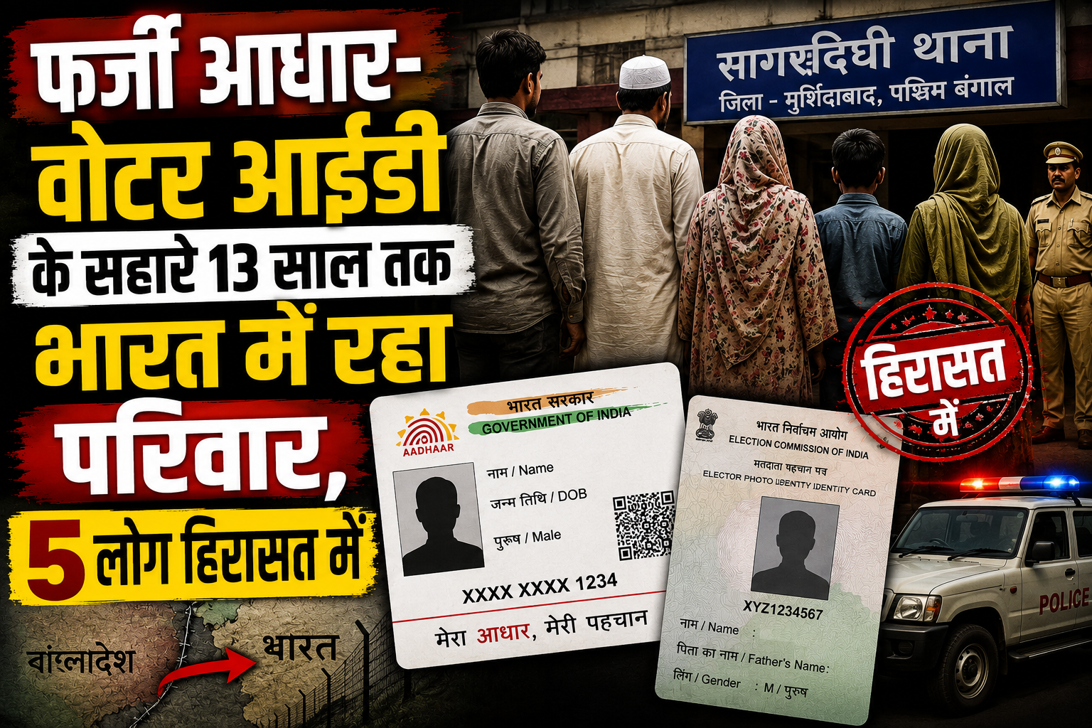 फर्जी आधार-वोटर आईडी के सहारे 13 साल तक भारत में रहा परिवार, 5 लोग हिरासत में