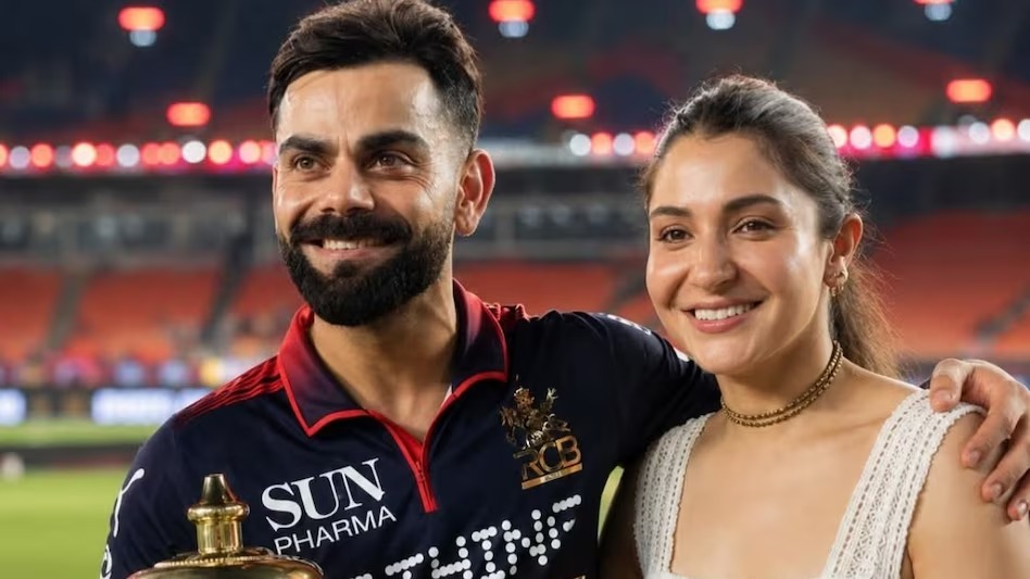 RCB की ऐतिहासिक जीत के बाद विराट-अनुष्का का रोमांटिक जश्न, फ्लाइंग किस और डांस ने जीता फैंस का दिल