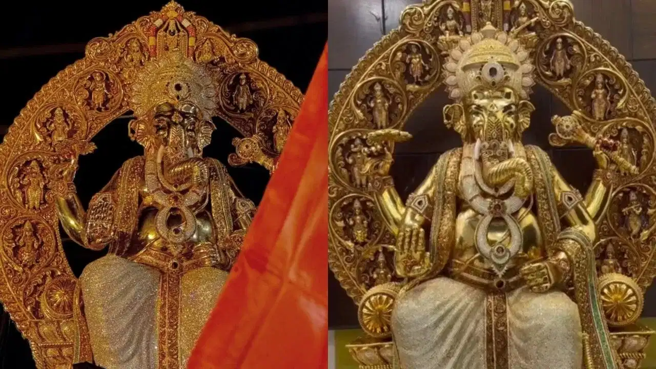 48 किलो के स्वर्ण गणपति के दर्शन को उमड़ी भीड़, 24 कैरेट सोने और लाखों हीरों से सजी है प्रतिमा