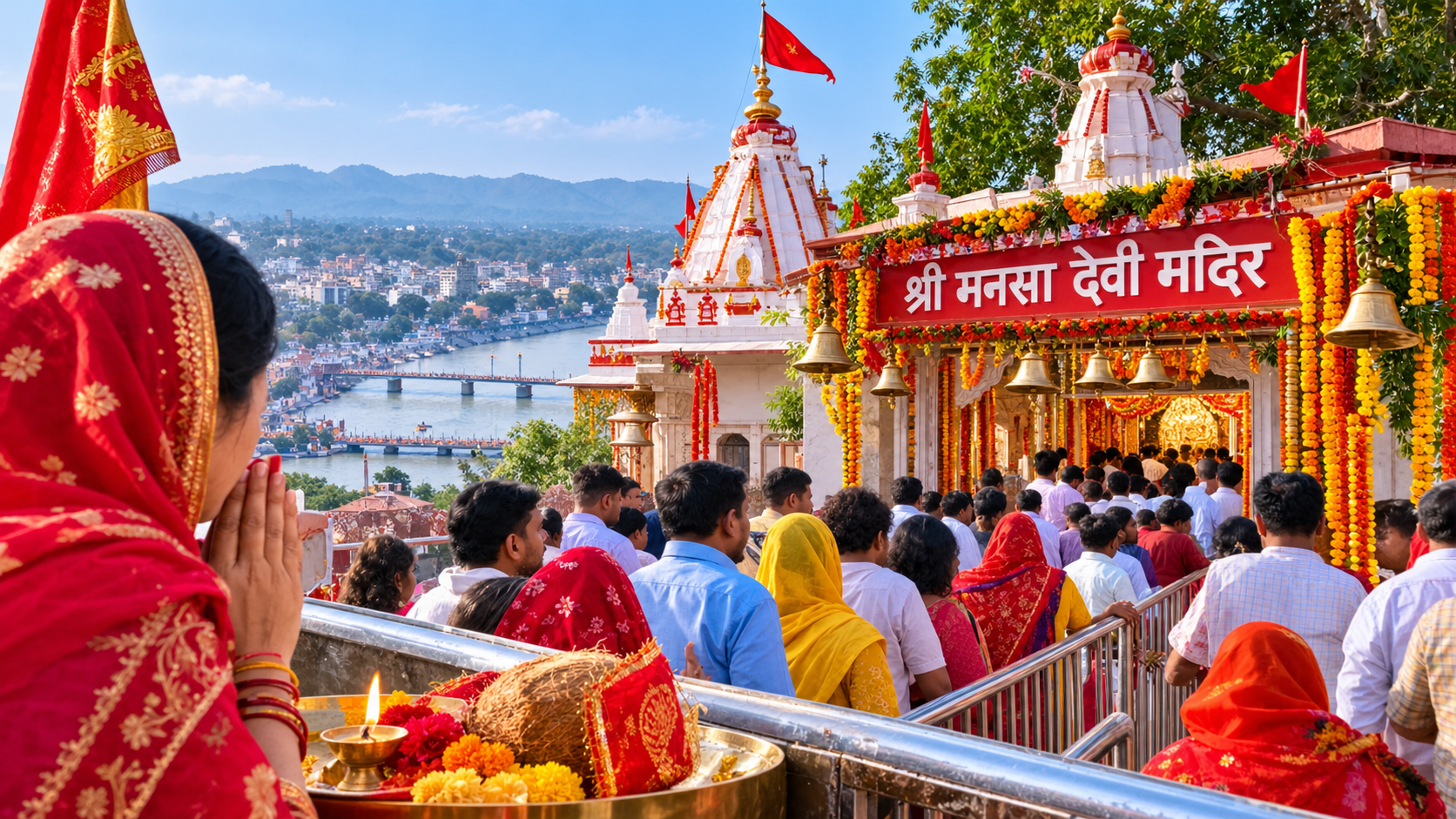 शारदीय नवरात्रि के पहले दिन मां मनसा देवी के दरबार में उमड़ी श्रद्धालुओं की भीड़, मनोकामना लेकर पहुंचे भक्त