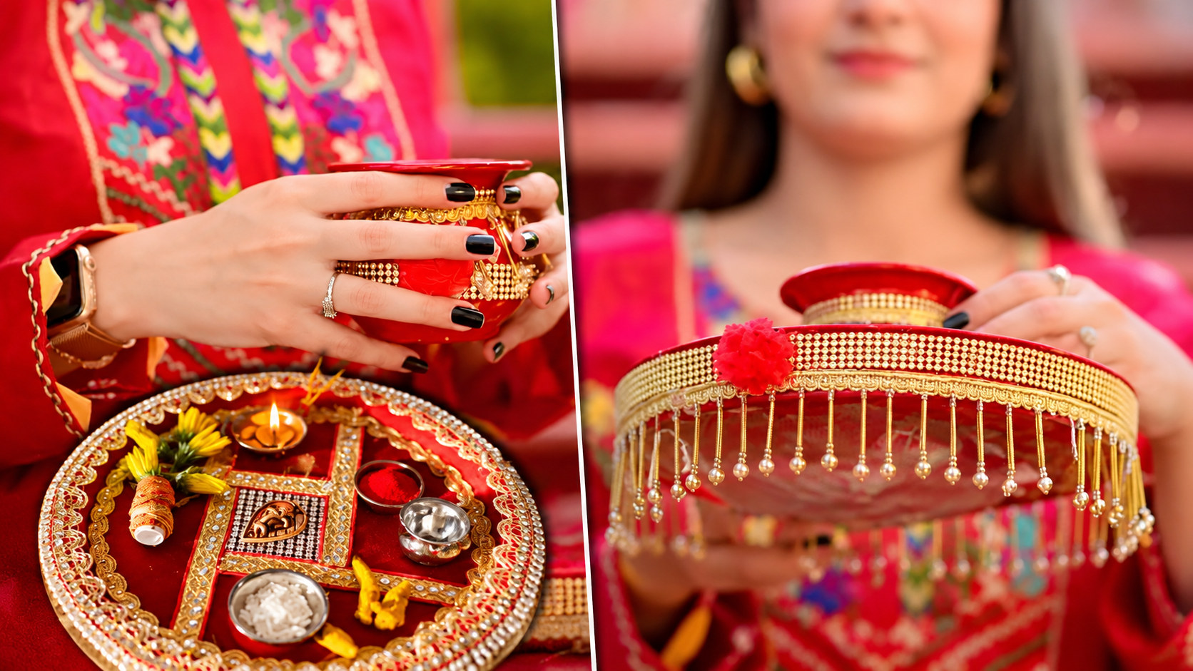 Karwa Chauth 2026: करवा चौथ की पूजा थाली को घर पर दें रॉयल लुक, मिट्टी के करवे से छलनी तक ऐसे करें डेकोरेट